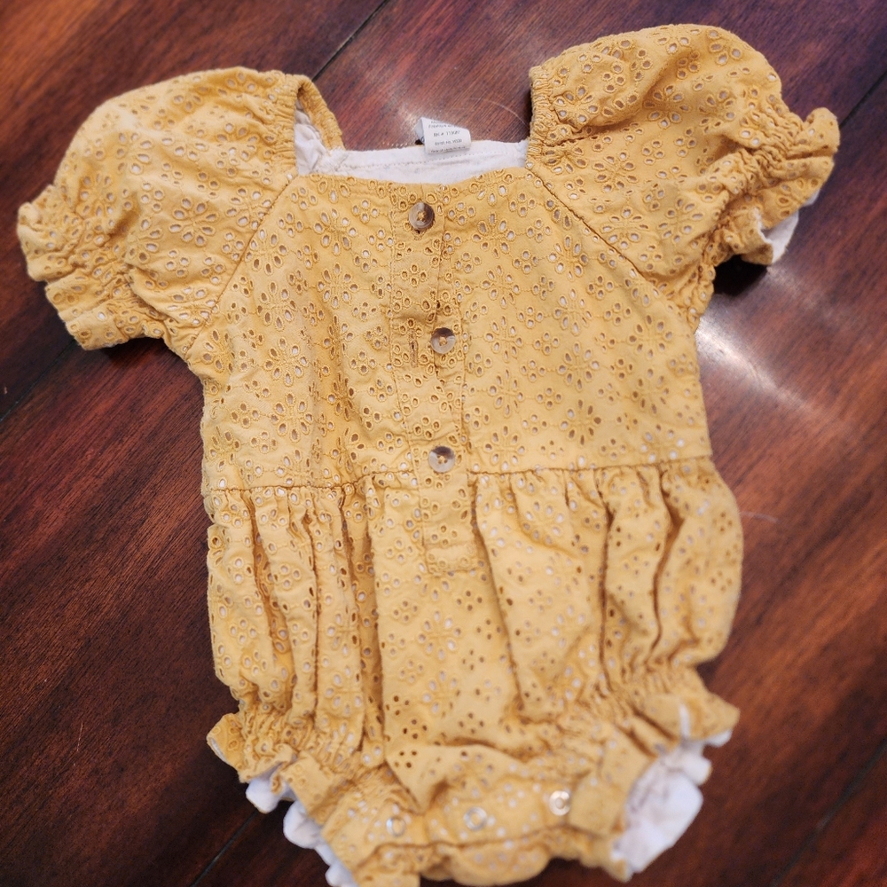 Sold Kate Quinn Pooh Yellow Eyelet Baby Romper